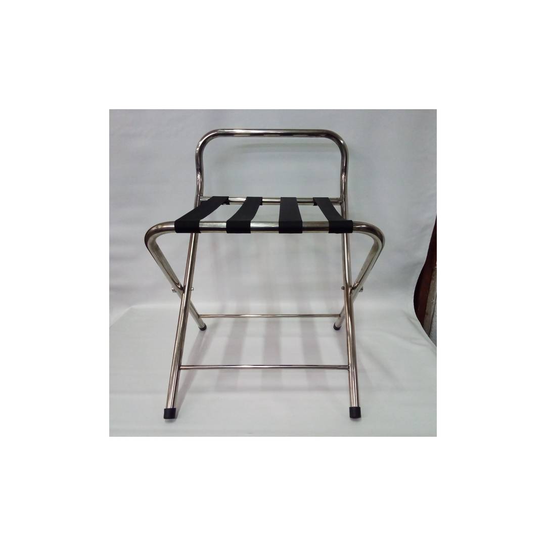 Klappbarer Kofferständer mit Rückenlehne für Hotel und Apartment aus verchromtem Metall 560 x 440 x 680 mm