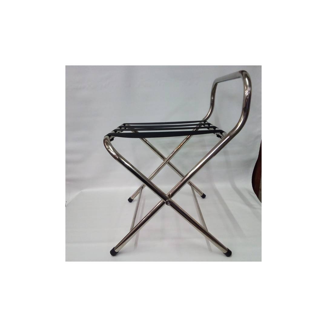 Klappbarer Kofferständer mit Rückenlehne für Hotel und Apartment aus verchromtem Metall 560 x 440 x 680 mm