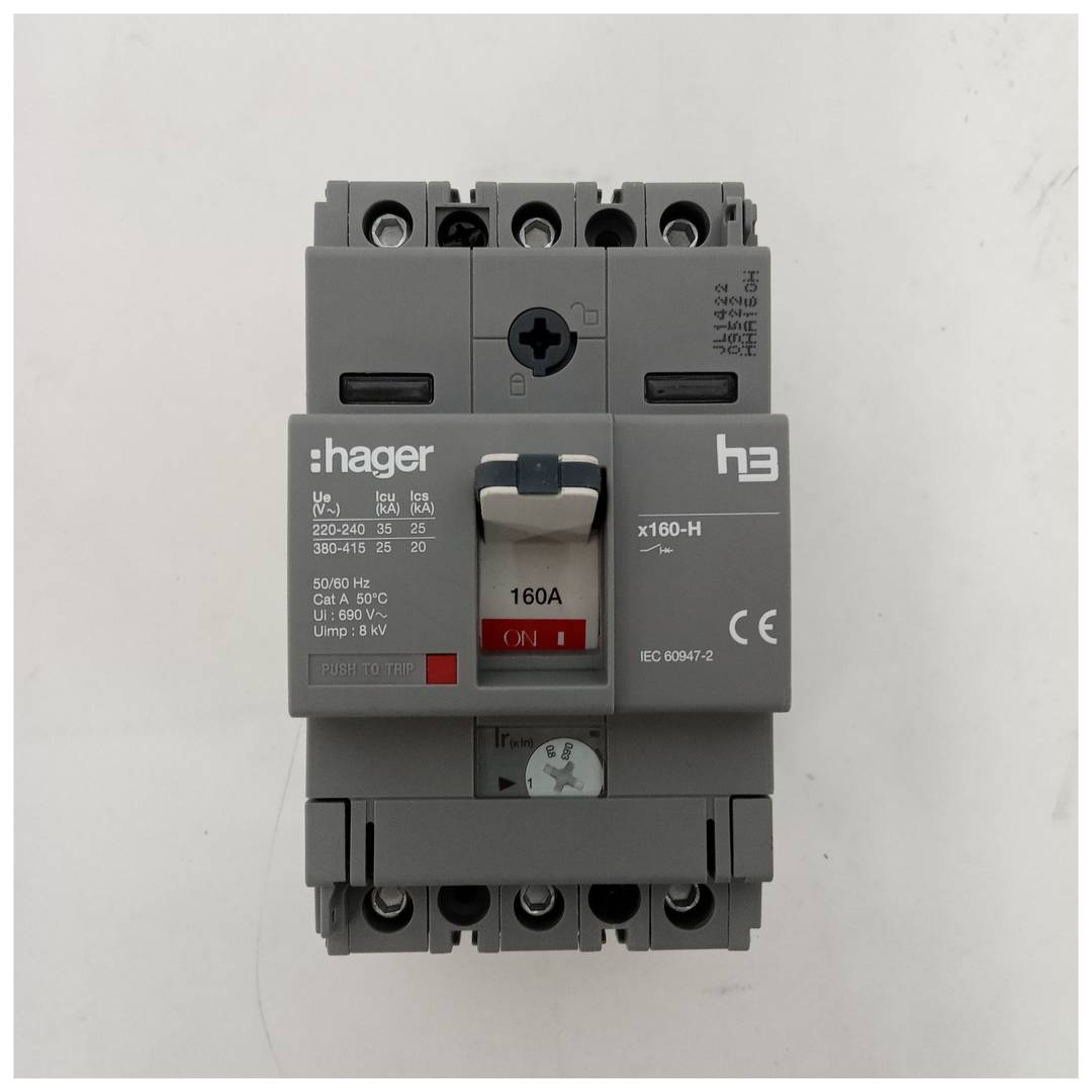 Disjuntor de caixa moldada HAGER HHA160H x160, 3P3D, 25kA, 160A,TM ajustável/fixo