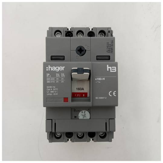 Disjuntor de caixa moldada HAGER HHA160H x160, 3P3D, 25kA, 160A,TM ajustável/fixo