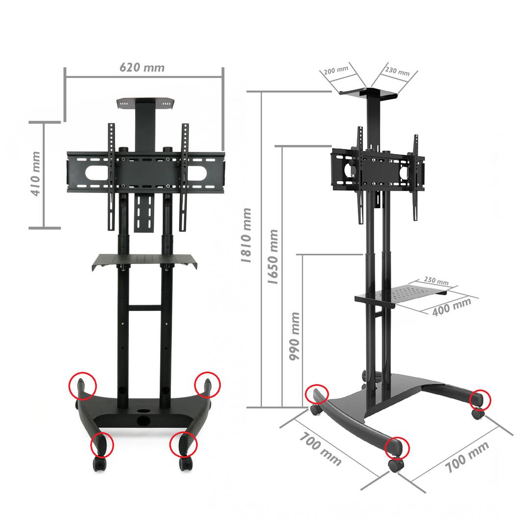 Floor Stand for Flat TV Screen with Wheels and Shelf