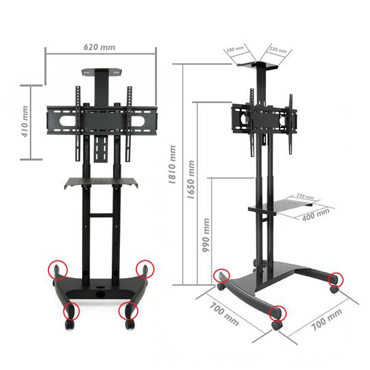 Floor Stand for Flat TV Screen with Wheels and Shelf