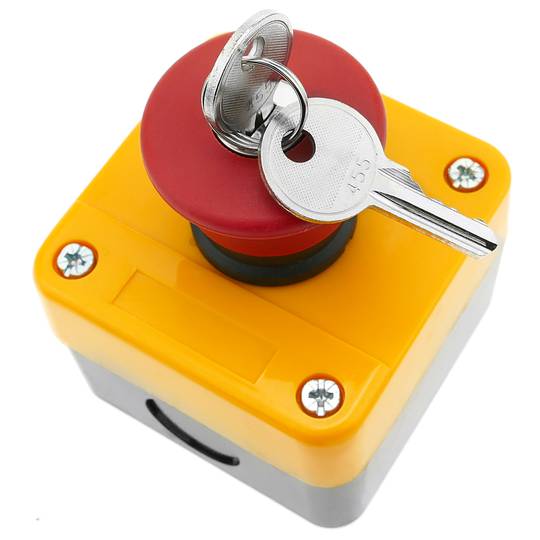Emergency stop push button box with refurbished NC key