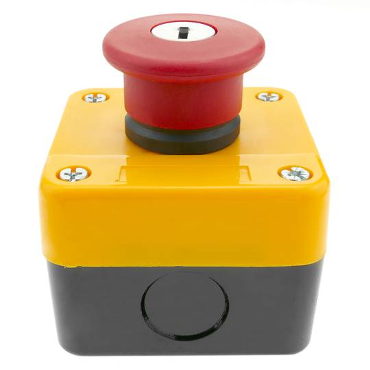 Emergency stop push button box with refurbished NC key