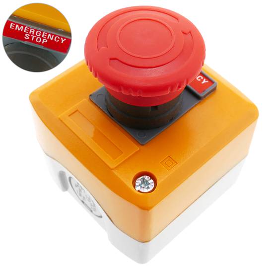 Emergency stop push button box with NC lock reconditioned