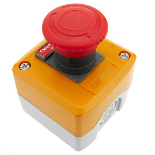 Emergency stop push button box with NC lock reconditioned
