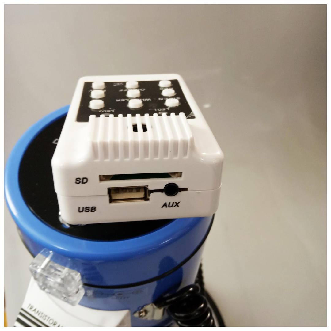 Niebieski megafon 25 W z nagrywaniem 10s i syreną przenośny głośnik 230 x 350 mm