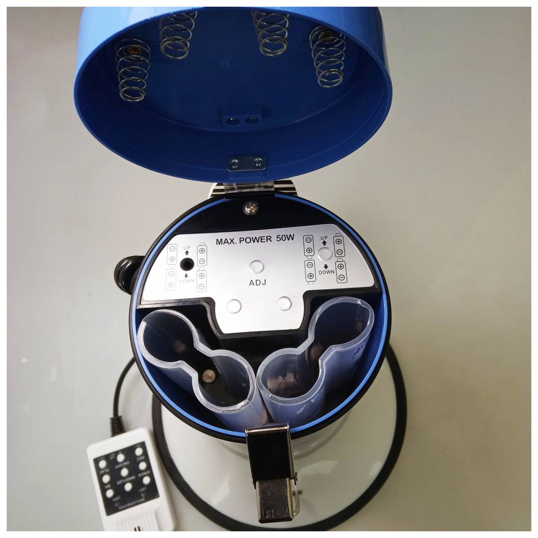 Niebieski megafon 25 W z nagrywaniem 10s i syreną przenośny głośnik 230 x 350 mm