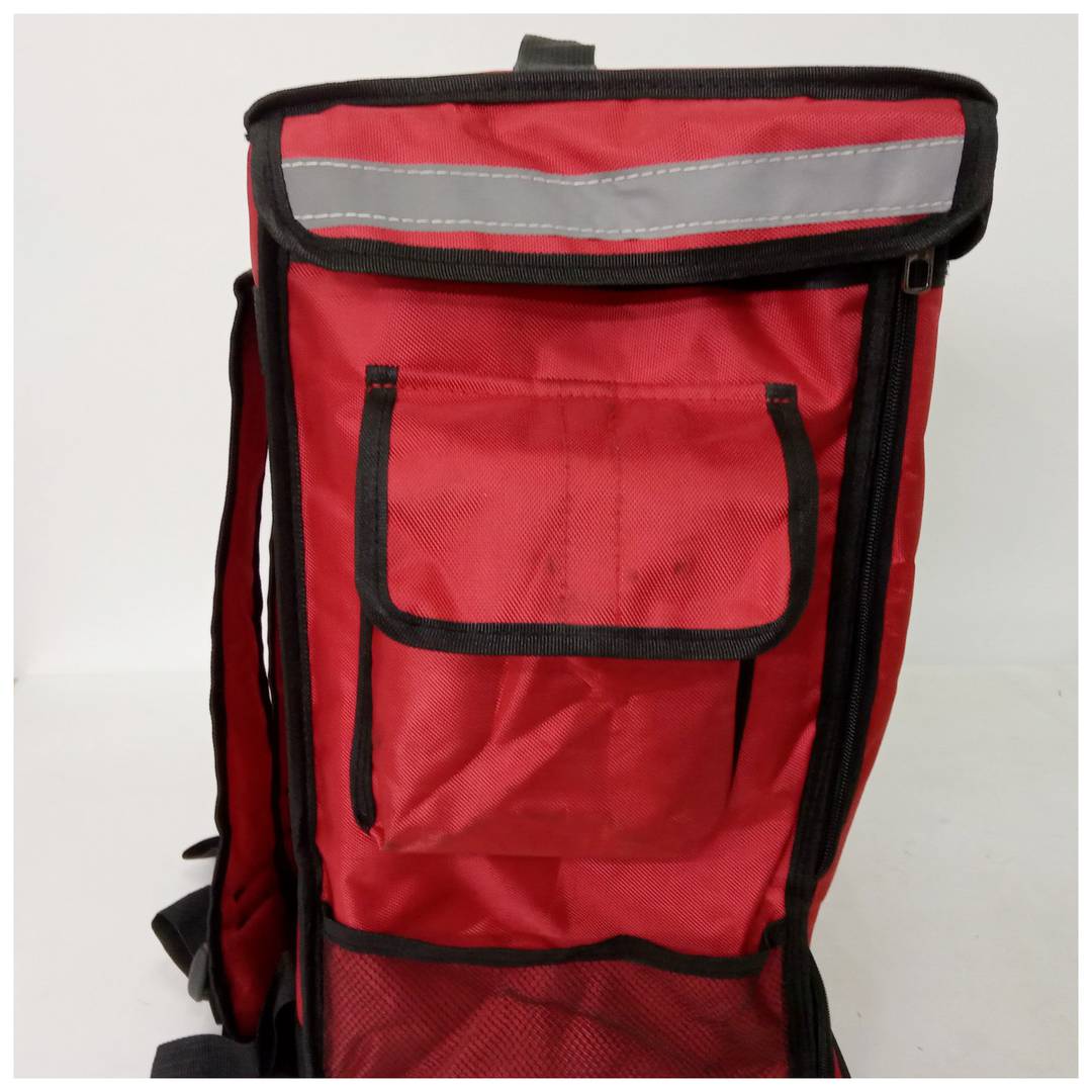 Mochila isotérmica para entrega de pedidos de comida de moto e bicicleta vermelha 35 x 25 x 49 cm.
