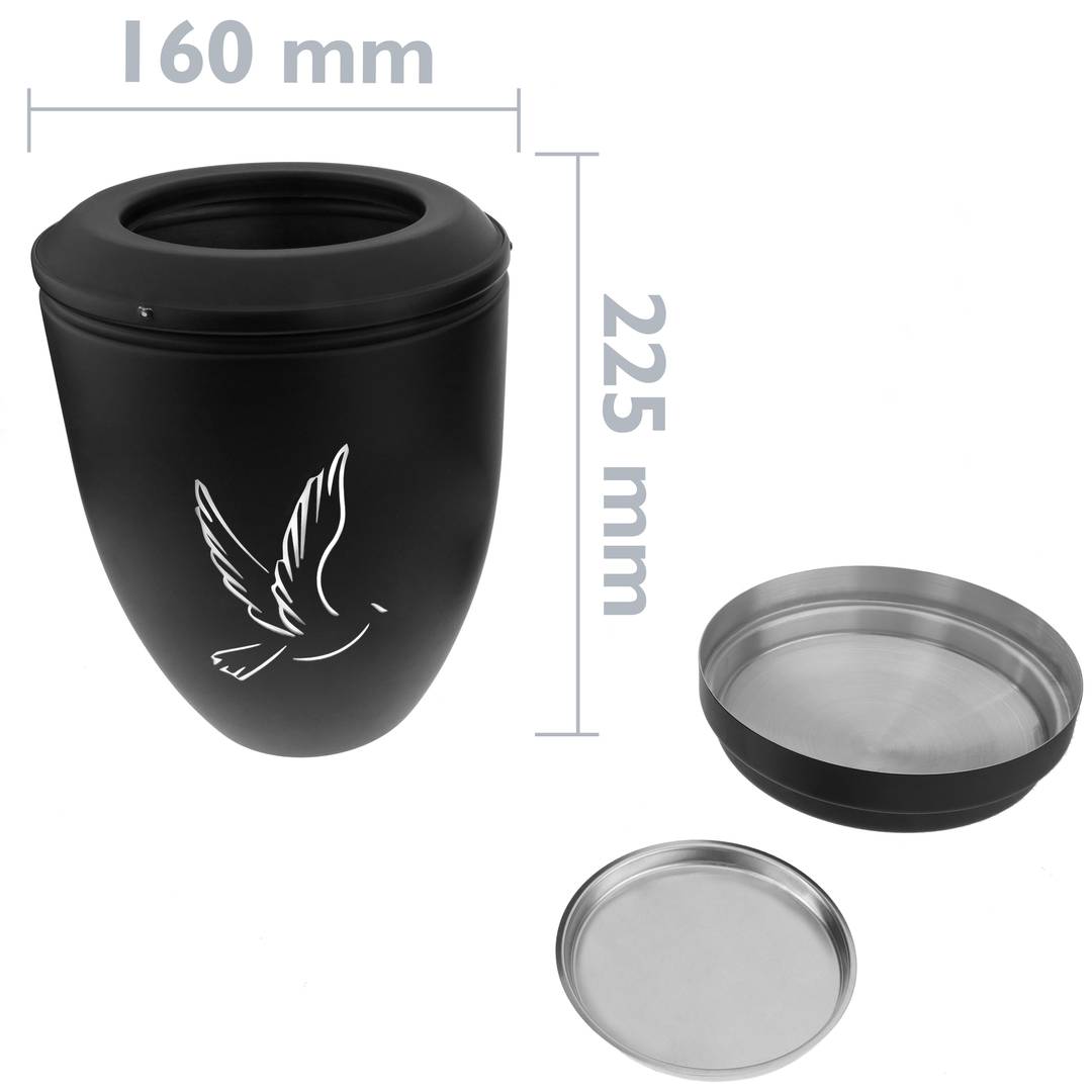 Urn for cremation ashes Funeral souvenir Black metal vessel 160x225 mm