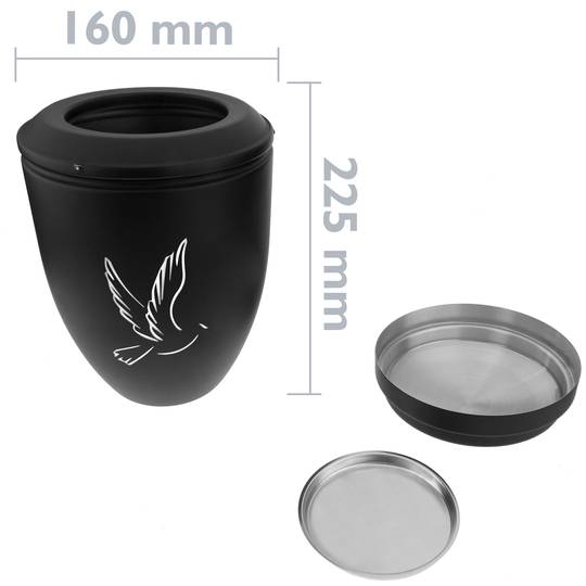 Urn for cremation ashes Funeral souvenir Black metal vessel 160x225 mm