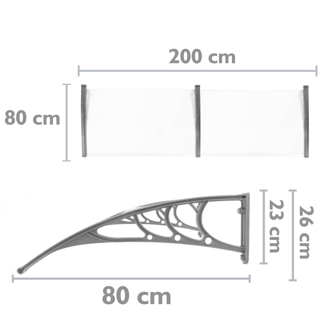 Teulada de protecció 200x80cm Marquesina per a portes i finestres gris