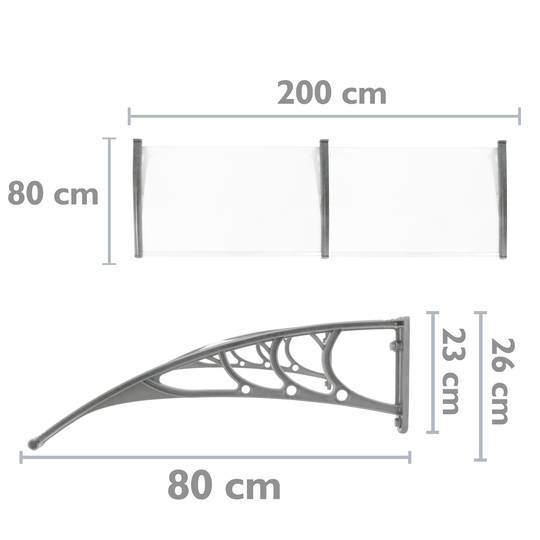 Teulada de protecció 200x80cm Marquesina per a portes i finestres gris