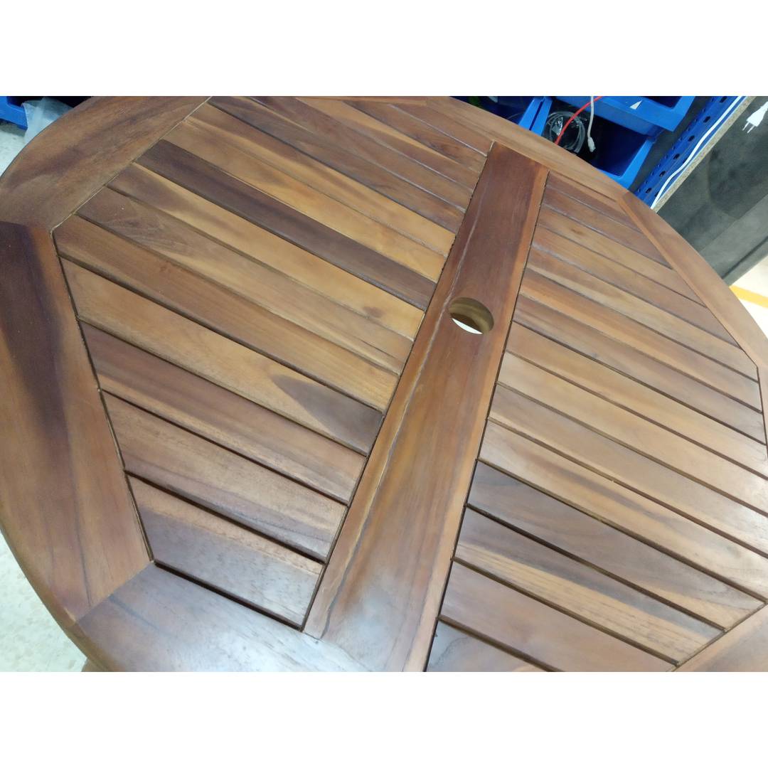 Mesa redonda 90 cm plegable para jardín exterior de madera de teca  certificada - Hiper Electrón