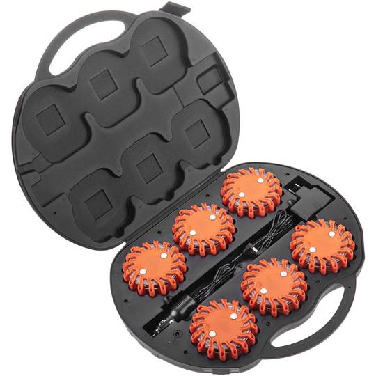 Walizka z 6 czerwonymi LED-owymi sygnalizatorami drogowymi IP67