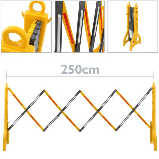 Extendable barrier 23-250 cm yellow and black with reflectors