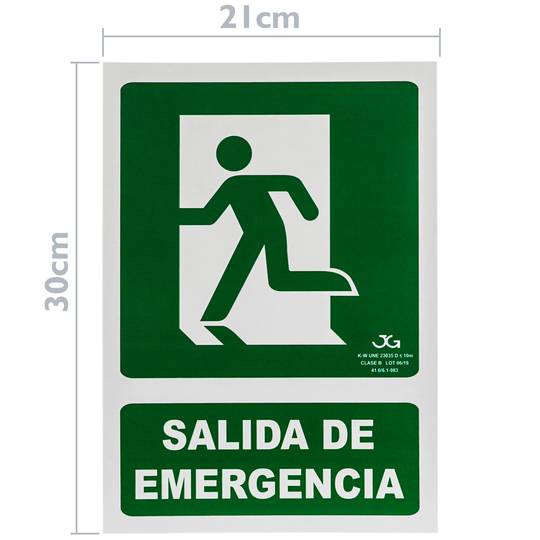 Cartell de sortida d'emergència a l'esquerra. Senyal luminiscent de 21 x 30 cm