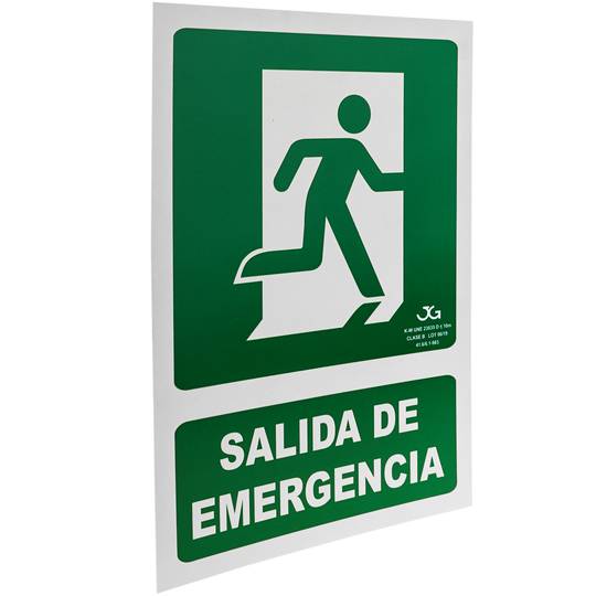 Emergency exit sign to the right. Luminescent signal 21 x 30 cm