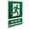 Emergency exit sign to the right. Luminescent signal 21 x 30 cm