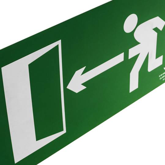 Notausgangsschild nachleuchtend nach links 32 x 16 cm. Rettungszeichen Rettungsschild