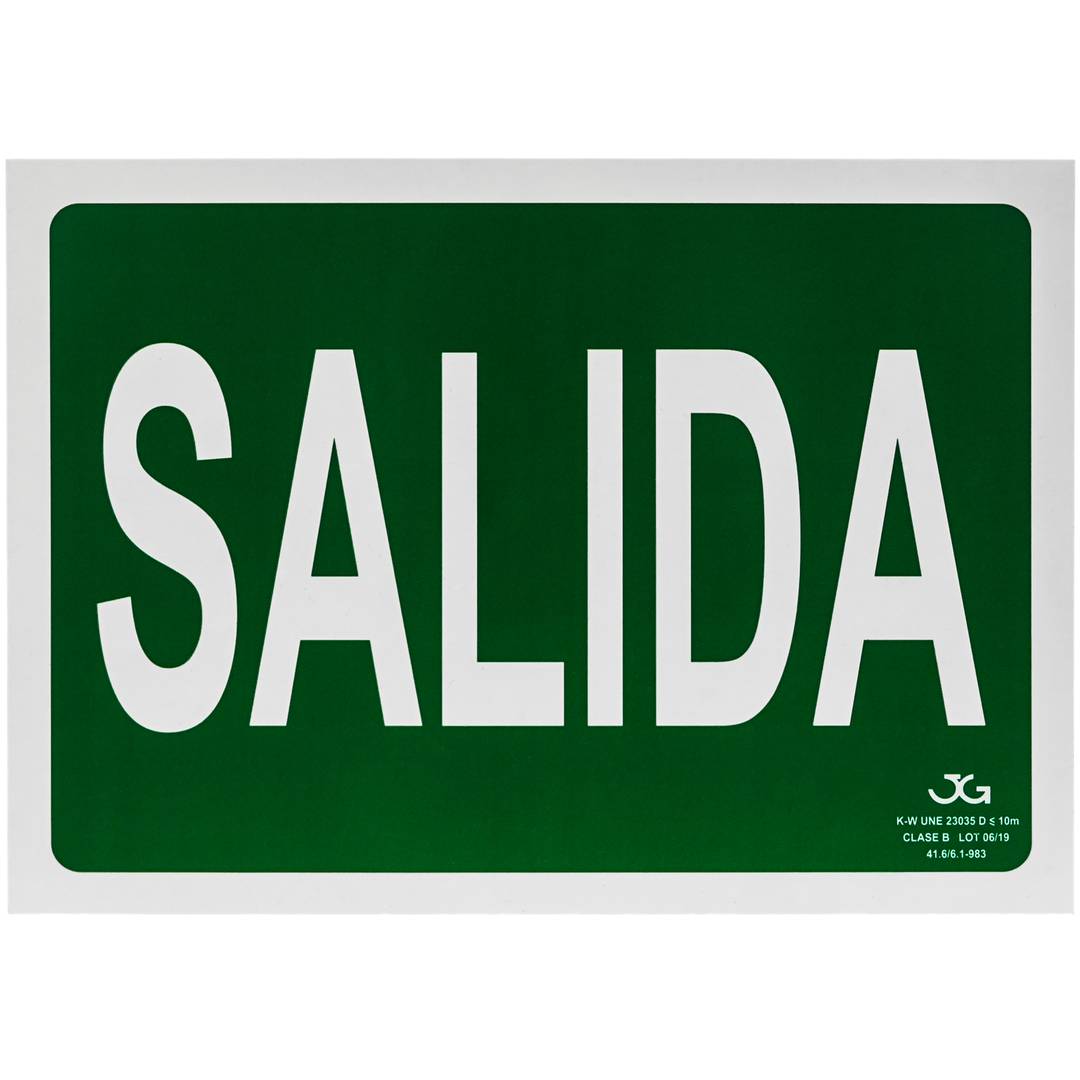 Signe de sortie de secours. Signal d'urgence luminescent de 30 x 21 cm avec SALIDA