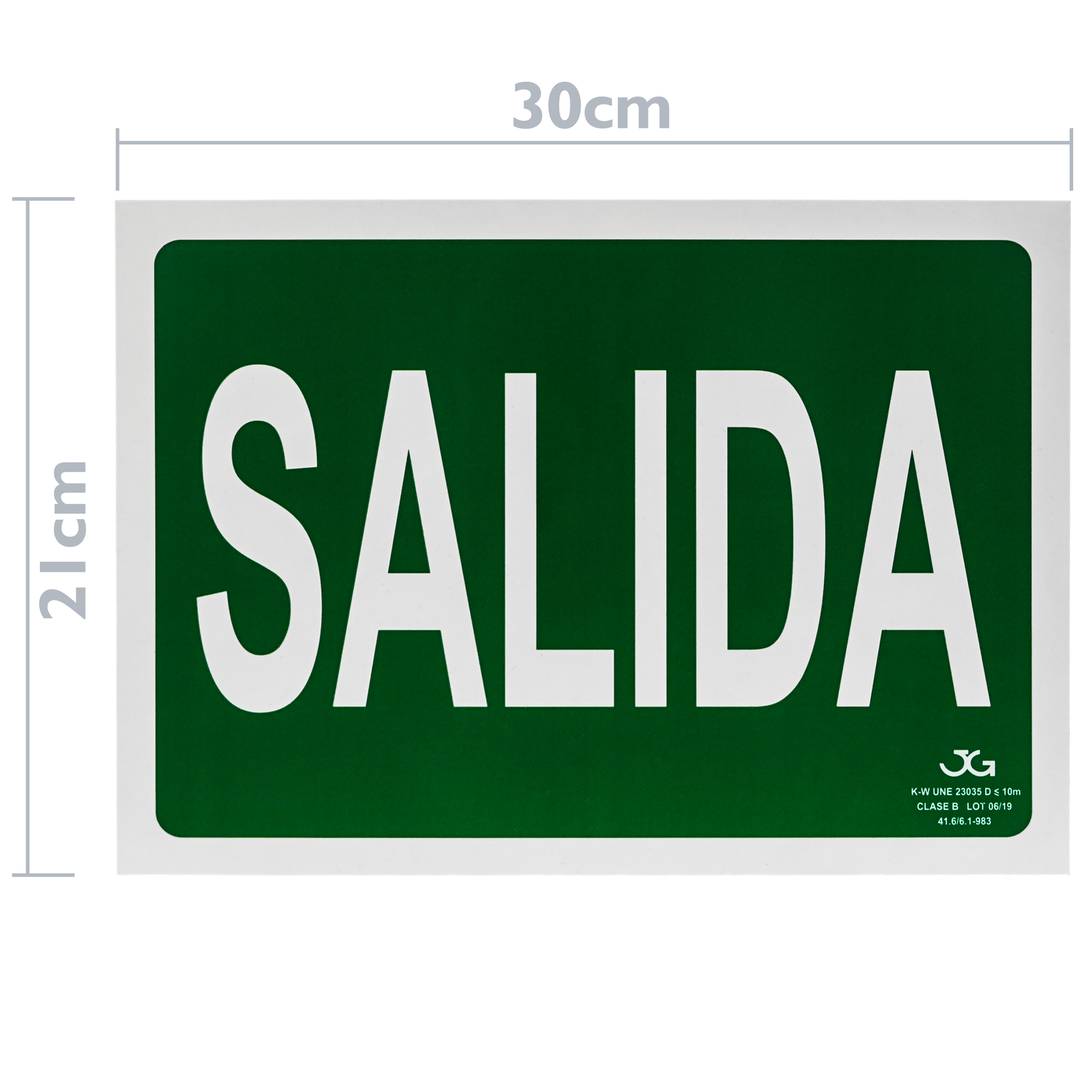 Signe de sortie de secours. Signal d'urgence luminescent de 30 x 21 cm avec SALIDA