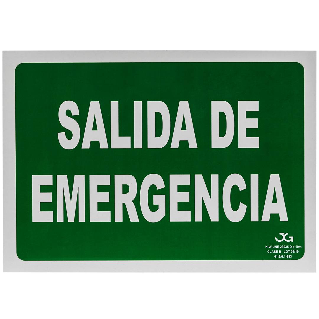 Signe de sortie de secours. Signal d'urgence luminescent de 30 x 21 cm avec SALIDA DE EMERGENCIA