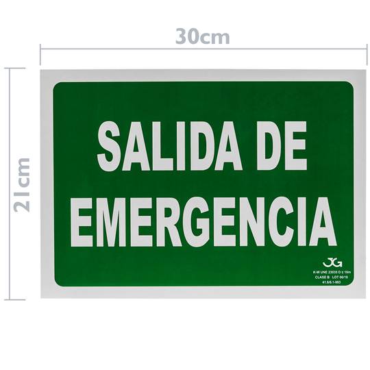 Signe de sortie de secours. Signal d'urgence luminescent de 30 x 21 cm avec SALIDA DE EMERGENCIA