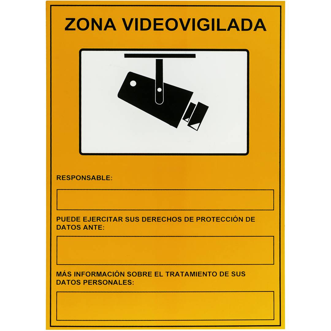 Cartaz da zona de vigilância por vídeo de 21 x 29 cm. Sinal informativo de gravação de CFTV