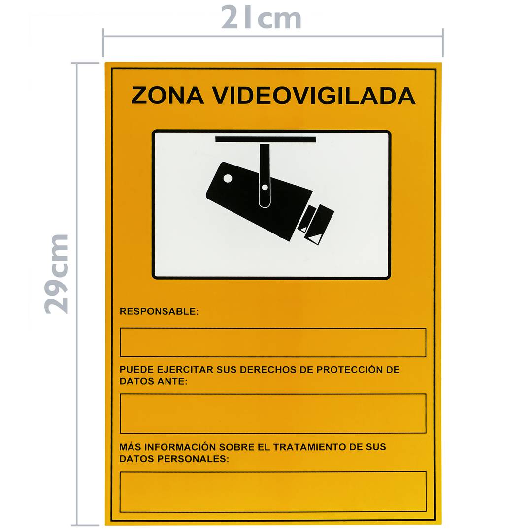 Cartaz da zona de vigilância por vídeo de 21 x 29 cm. Sinal informativo de gravação de CFTV