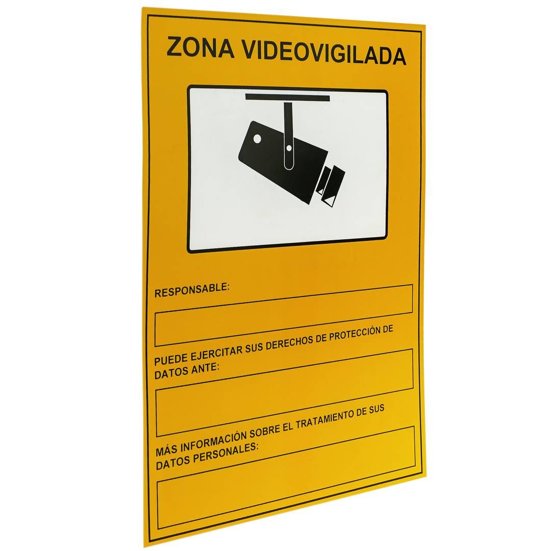 Cartaz da zona de vigilância por vídeo de 21 x 29 cm. Sinal informativo de gravação de CFTV