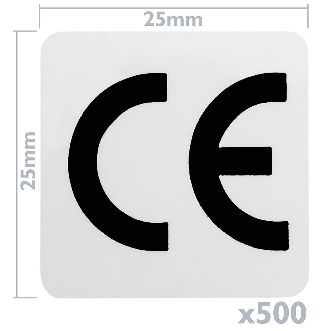Rol van 500 zelfklevende etiketten met het CE-logo 25x25 mm