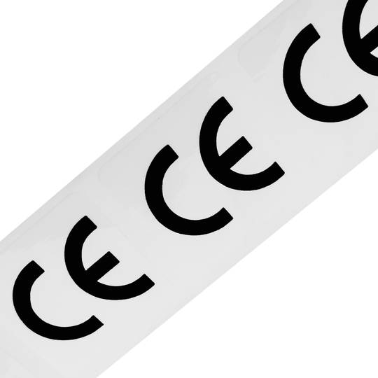 Rol van 500 zelfklevende etiketten met het CE-logo 25x25 mm