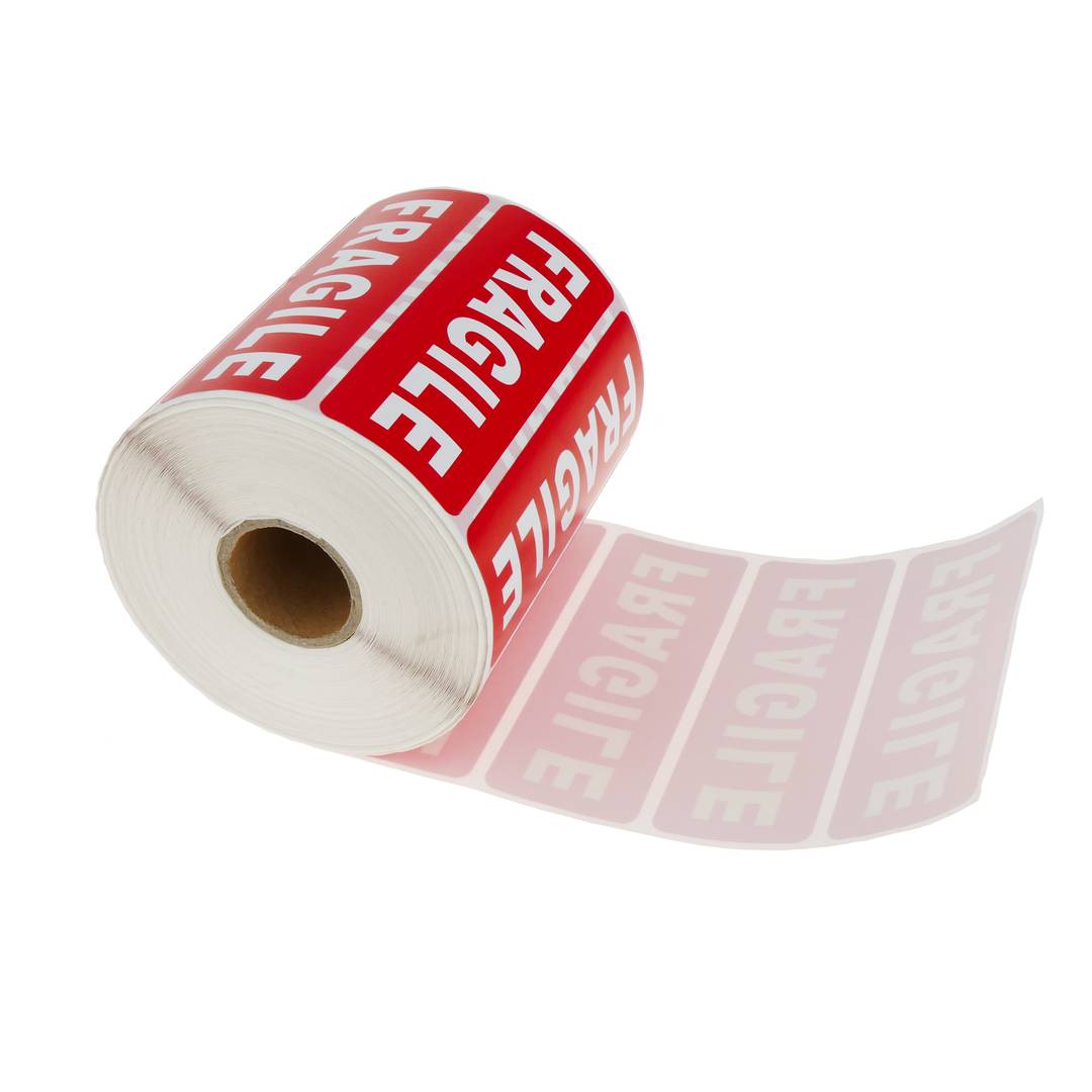 Rol van 1000 zelfklevende etiketten voor verzendingen van breekbare verpakkingen 89x32mm