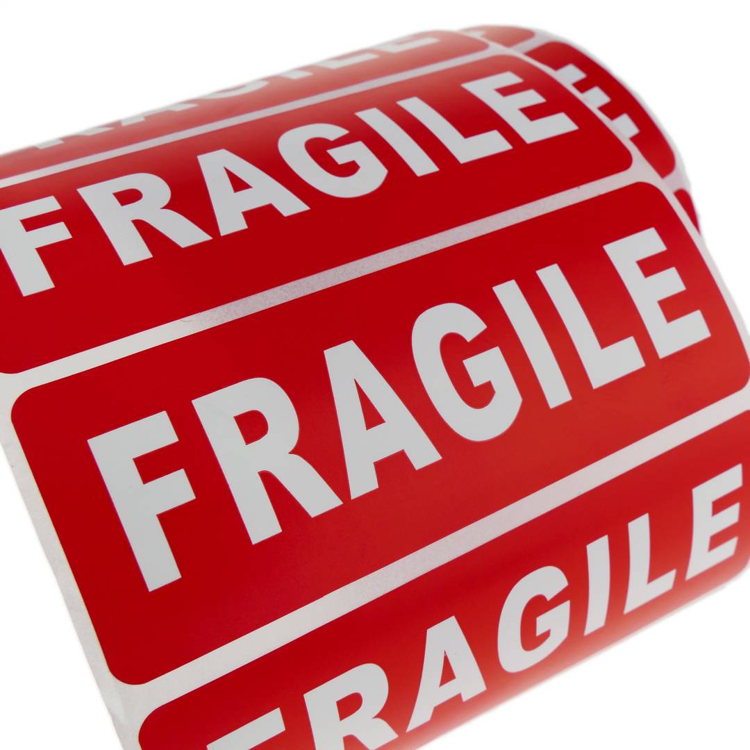 Rol van 1000 zelfklevende etiketten voor verzendingen van breekbare verpakkingen 89x32mm