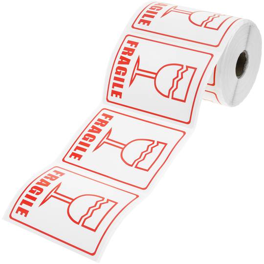 Rol van 500 zelfklevende etiketten voor verzendingen van breekbare verpakkingen 79x108 mm