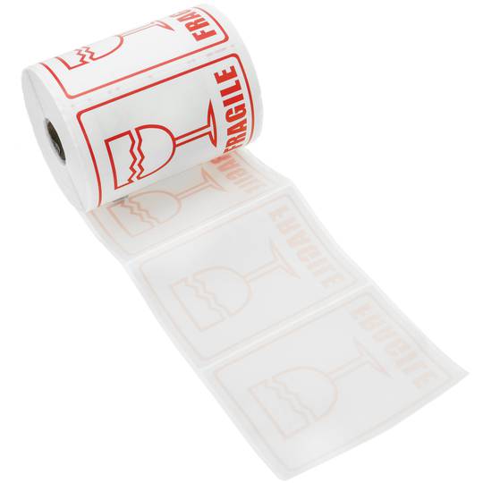 Rol van 500 zelfklevende etiketten voor verzendingen van breekbare verpakkingen 79x108 mm