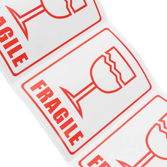 Rol van 500 zelfklevende etiketten voor verzendingen van breekbare verpakkingen 79x108 mm