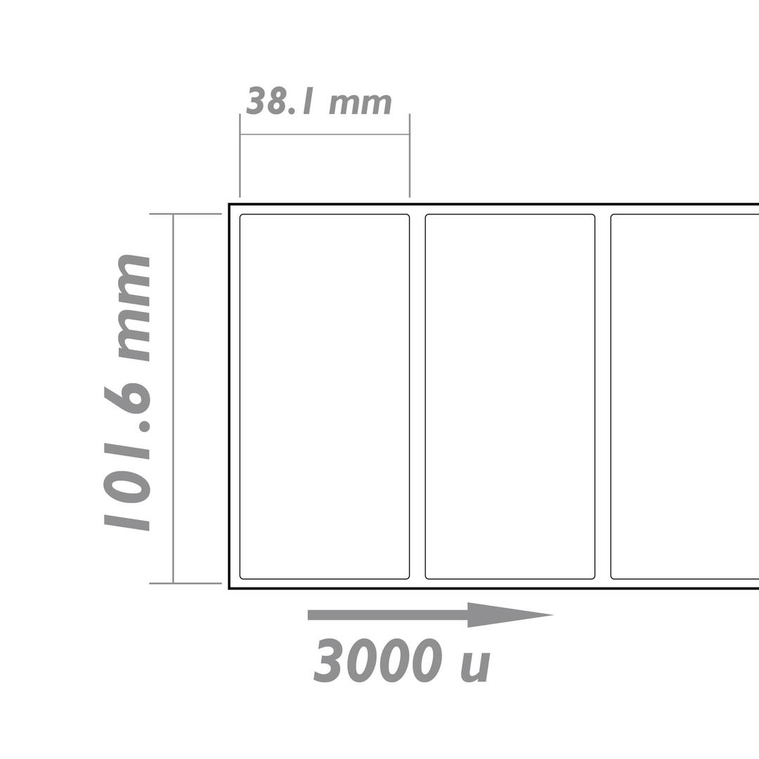 Rol van 3000 zelfklevende etiketten voor directe thermische printer 101.6x38.1mm