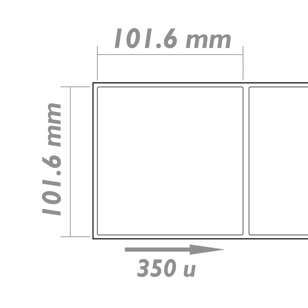 Rotlle bobina de 350 etiquetes adhesives per impressora tèrmica directa 101.6x101.6mm