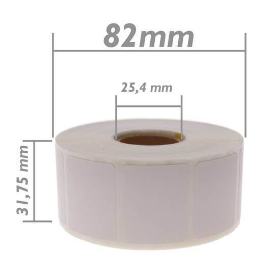 Rol van 1200 zelfklevende etiketten voor directe thermische printer 31,75x25,4 mm