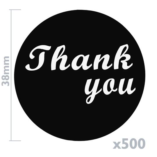 38mm ronde zwarte sticker 'Thank You'