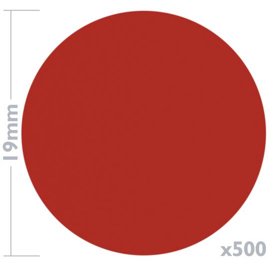 Roll of 500 red round adhesive labels 19 mm
