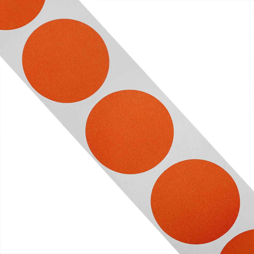 Roll of 500 orange round adhesive labels 19 mm
