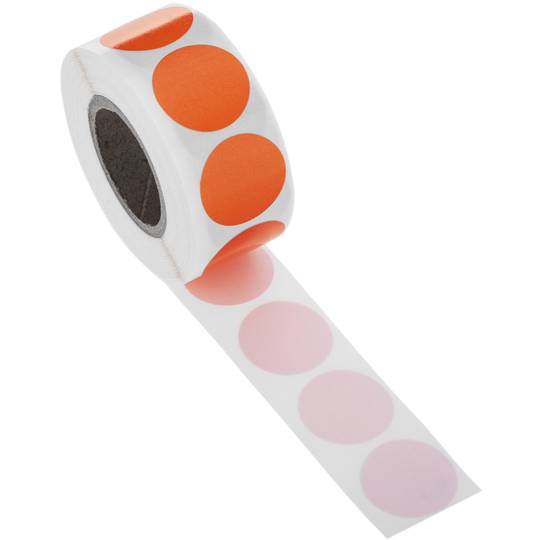 Roll of 500 orange round adhesive labels 19 mm