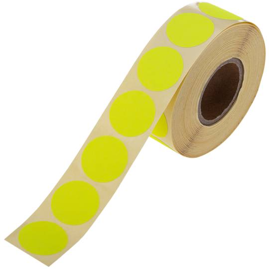 Rotlle de 500 etiquetes adhesives rodones grogues fluorescents 19 mm