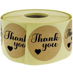 Round kraft paper stickers "Thank You" 25 mm, roll of 500 labels, brown colour