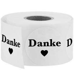 25 mm round "Danke" stickers, roll of 500 labels, white colour, roll of 500 labels