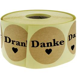 Round kraft paper stickers "Danke" 25 mm, roll of 500 labels, brown colour