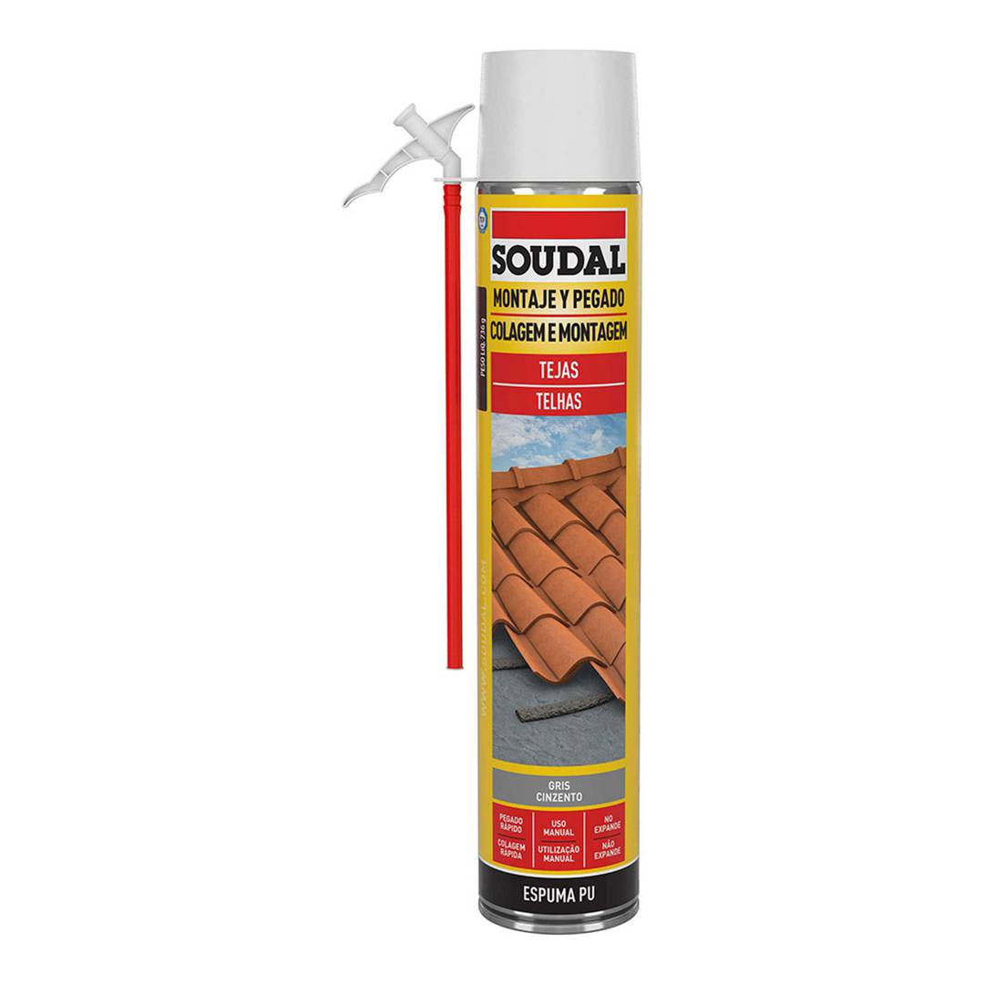 Foam for mounting and gluing tiles with 750ml gray cannula Soudal